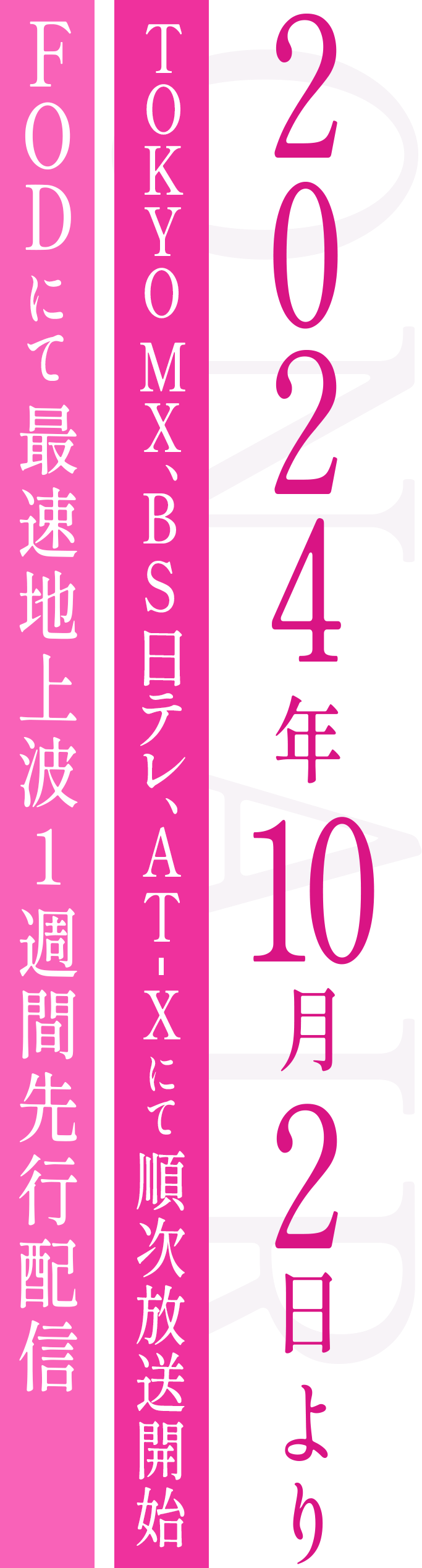2024年10月2日よりTOKYO MX、BS日テレ、AT-Xにて放送開始　FODにて最速地上波1週間先行配信