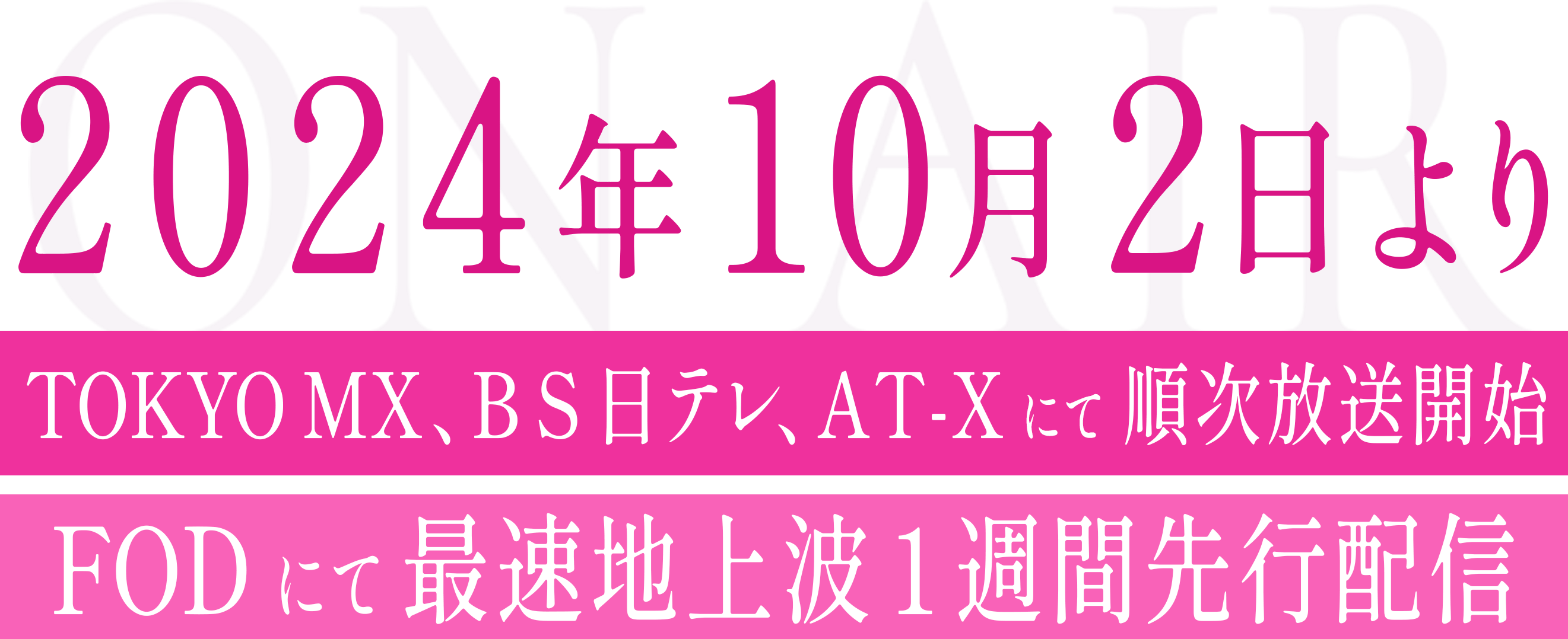 2024年10月2日よりTOKYO MX、BS日テレ、AT-Xにて放送開始　FODにて最速地上波1週間先行配信